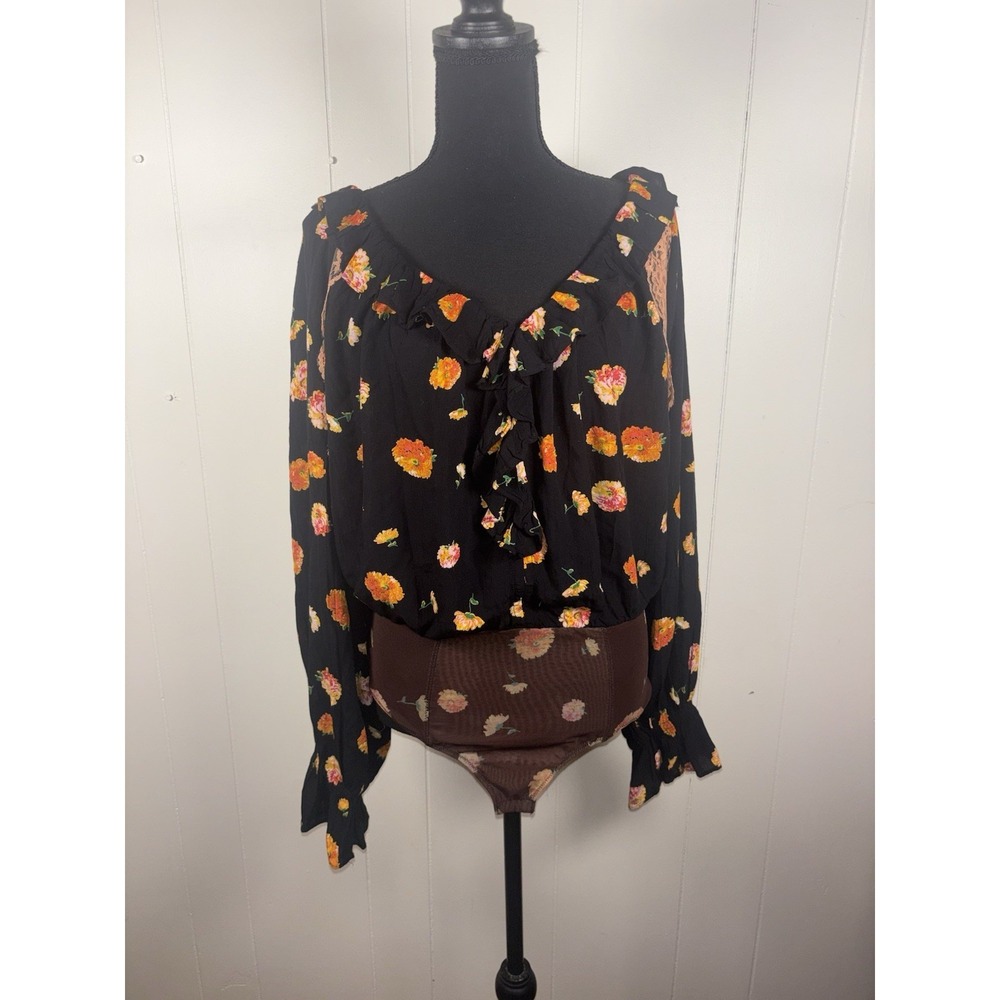 Free People Poppy Floral Printed Bodysuit small Boho Flowy